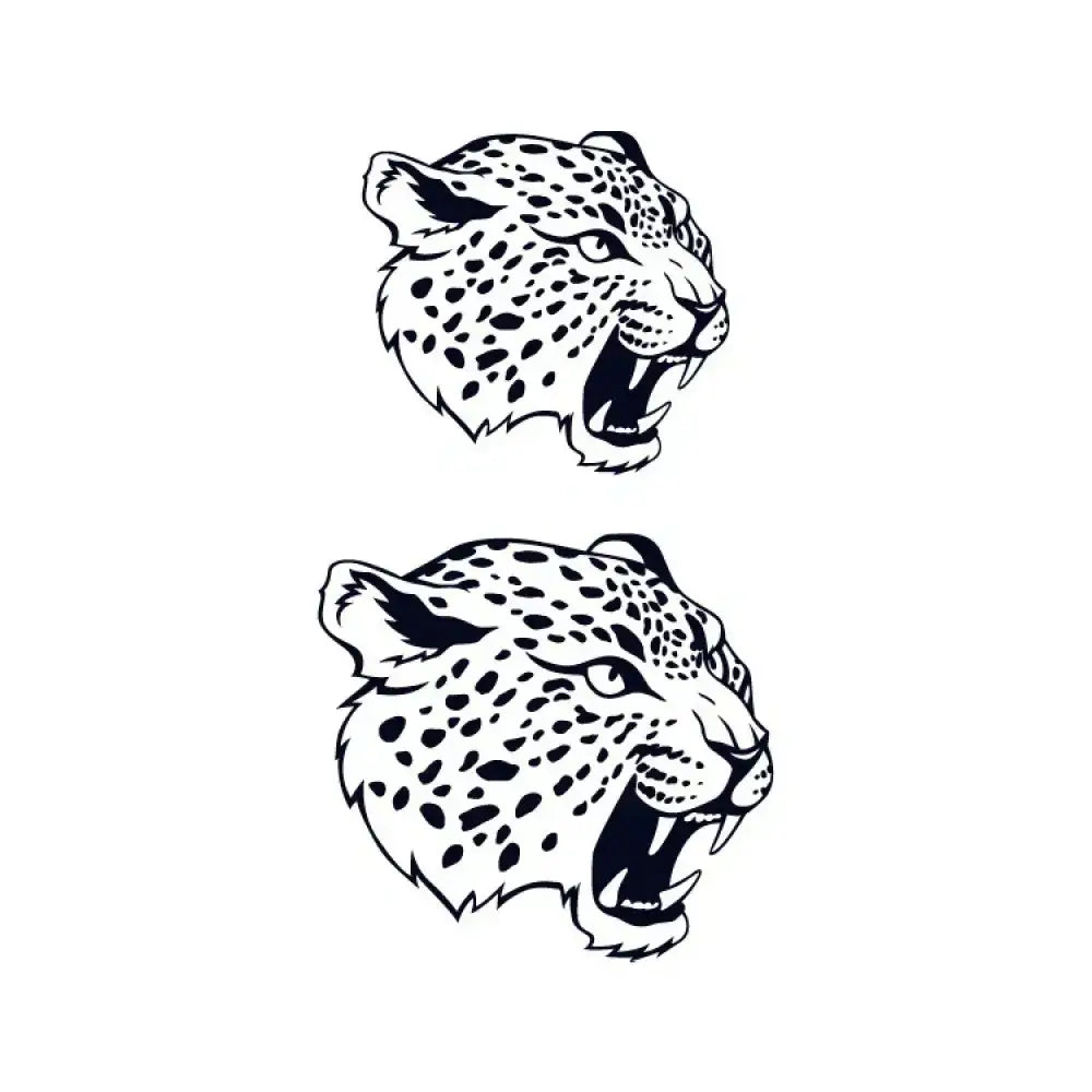 Leopard Roar tattoo sticker with two snarling black and white leopard heads