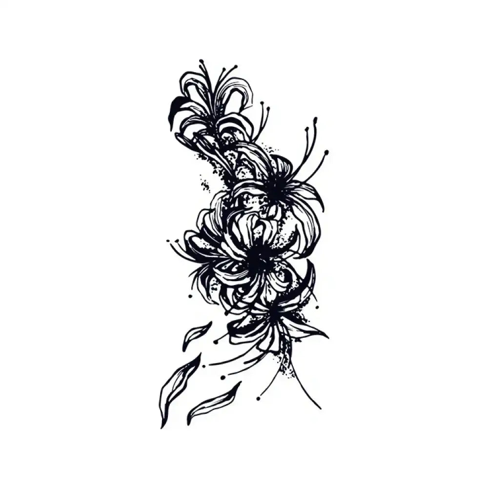 Lilium black and white sketch of stylized flower cluster tattoo design