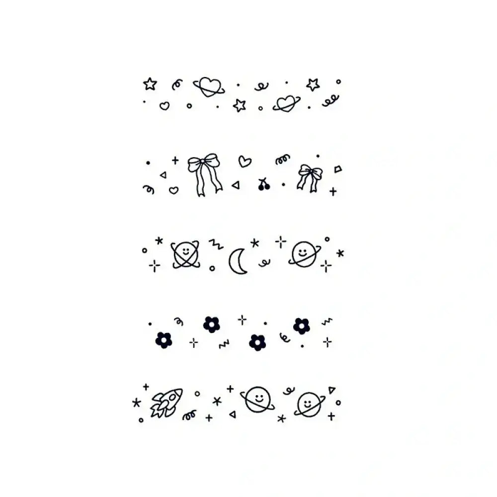 Decorative black outline doodle tape designs for Little Stars 2 tattoo sticker and small tattoo ideas
