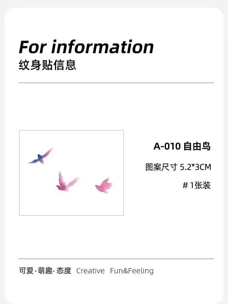 Temporary tattoo sticker with advanced hand-drawn design of three flying birds in blue and pink, Birds Soar A Sky Dream 6x9.5cm real reviews
