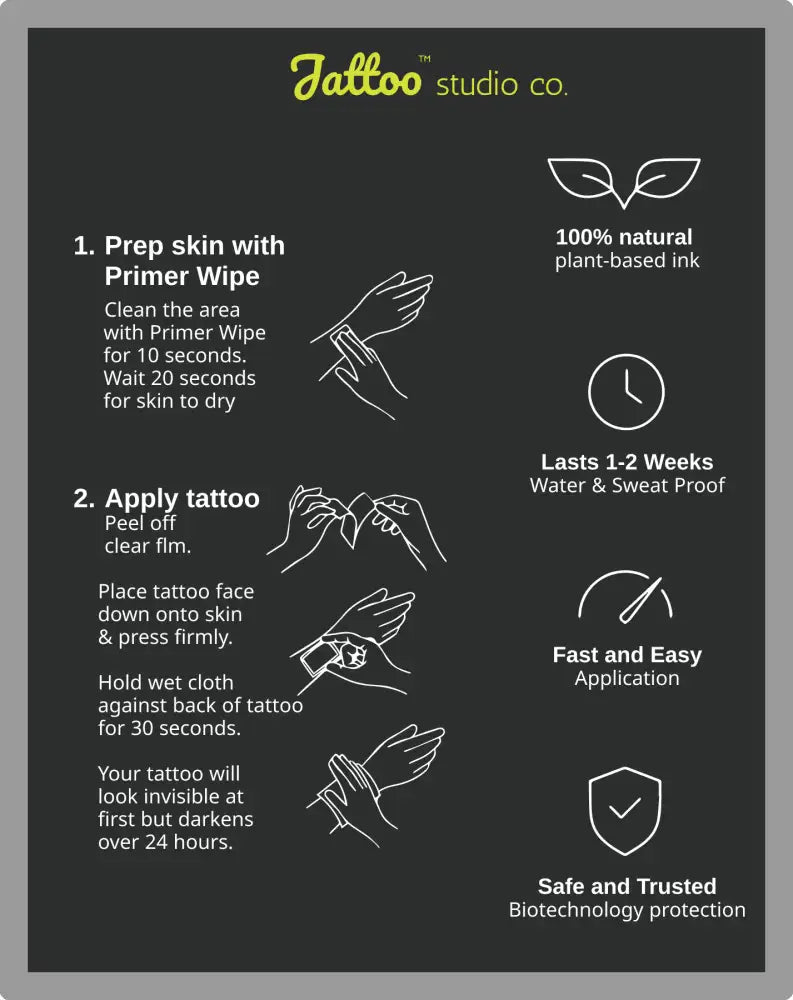 Luna Bloom tattoo sticker with application instructions and key features, real reviews