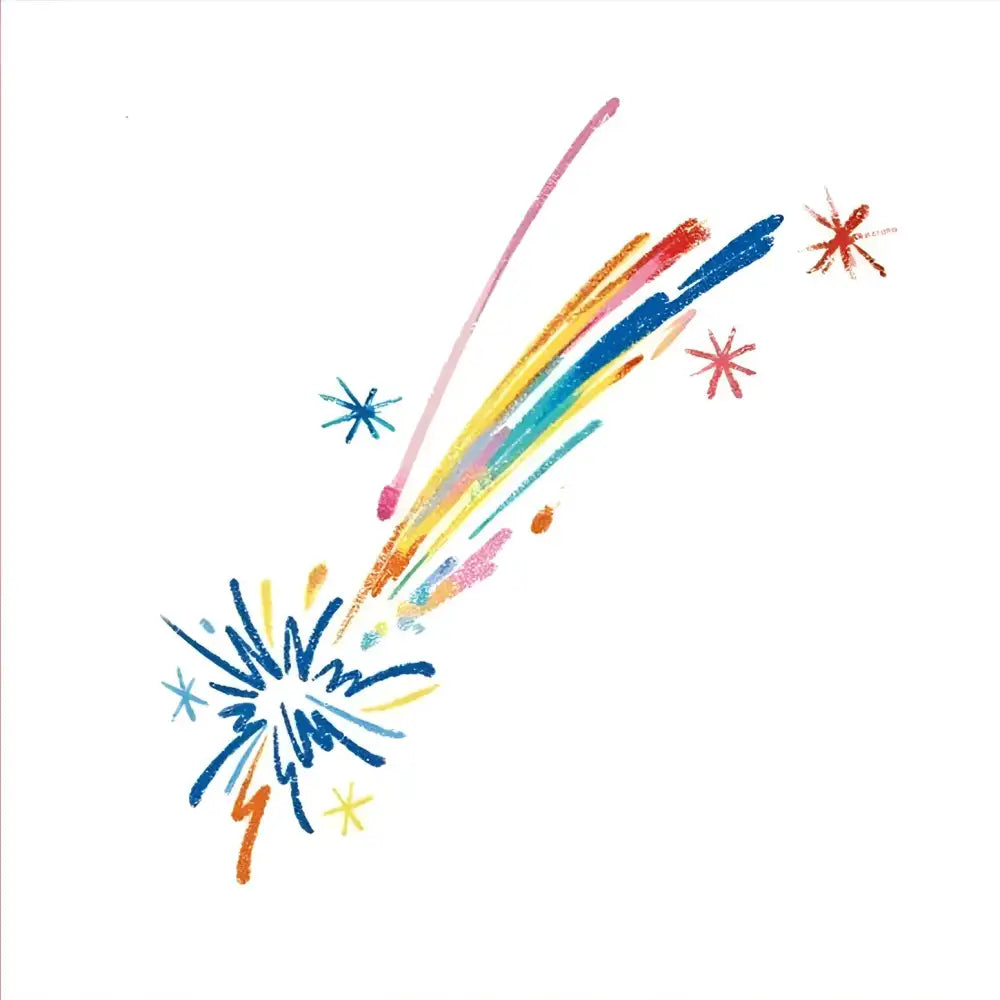 Colorful crayon fireworks drawing on Skyfire Comet tattoo sticker with real reviews