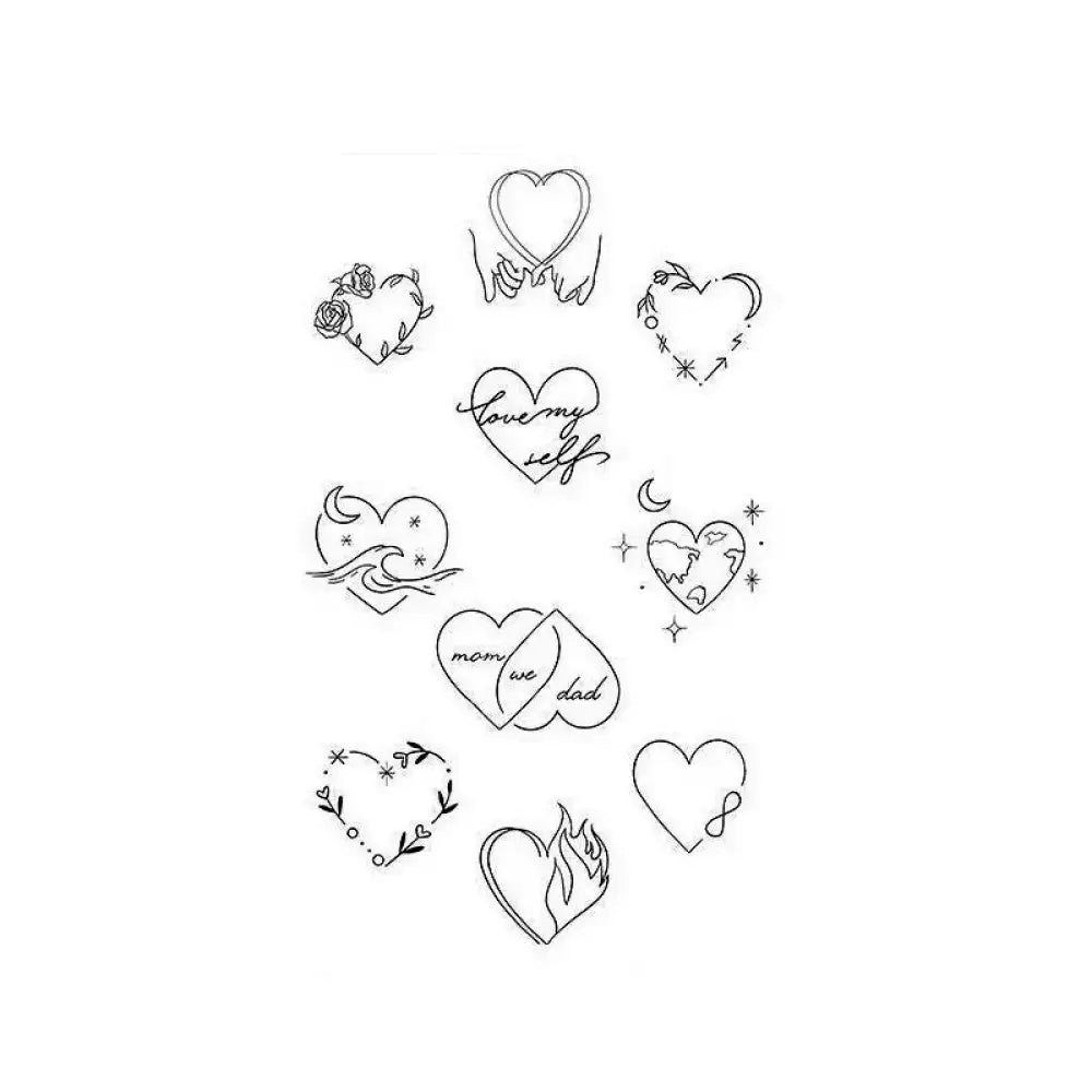 Collection of minimal heart symbol line art tattoo designs from the Minimal Heart Symbol Set