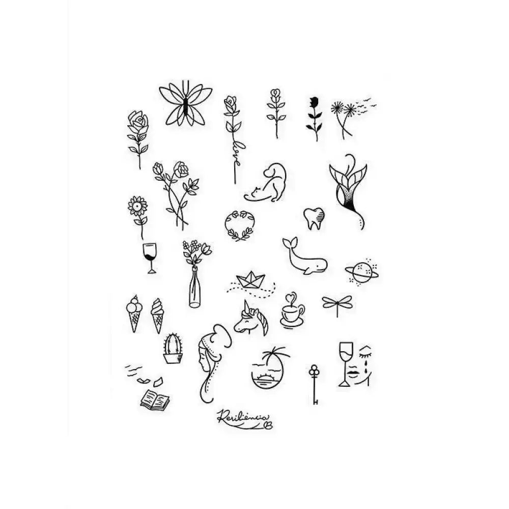 Minimalist doodles set featuring nature, whimsy, and life symbols in line art style