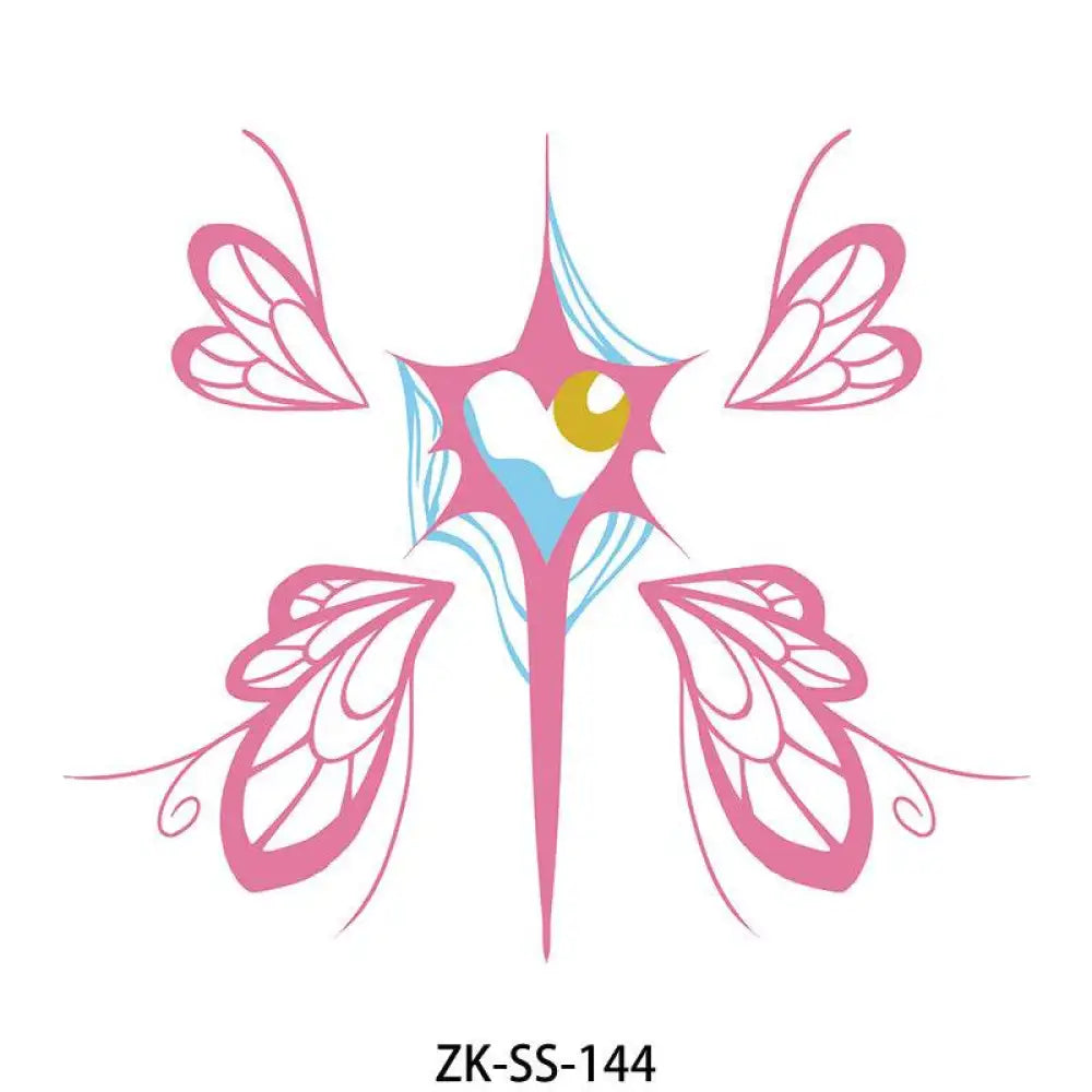 Pink and blue heart-shaped fairy wing design tattoo sticker for small Mocha Floral tattoo