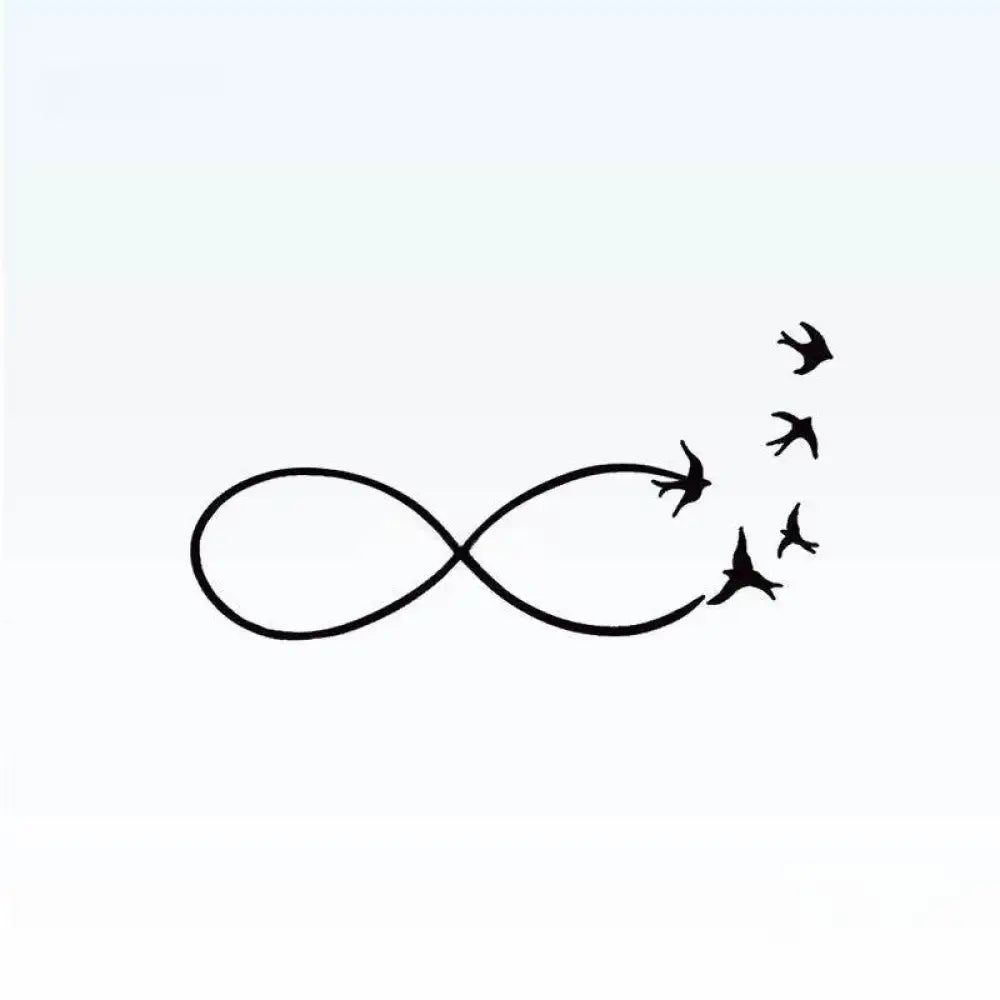 Möbius Birds tattoo sticker: black infinity symbol transforming into flock of birds