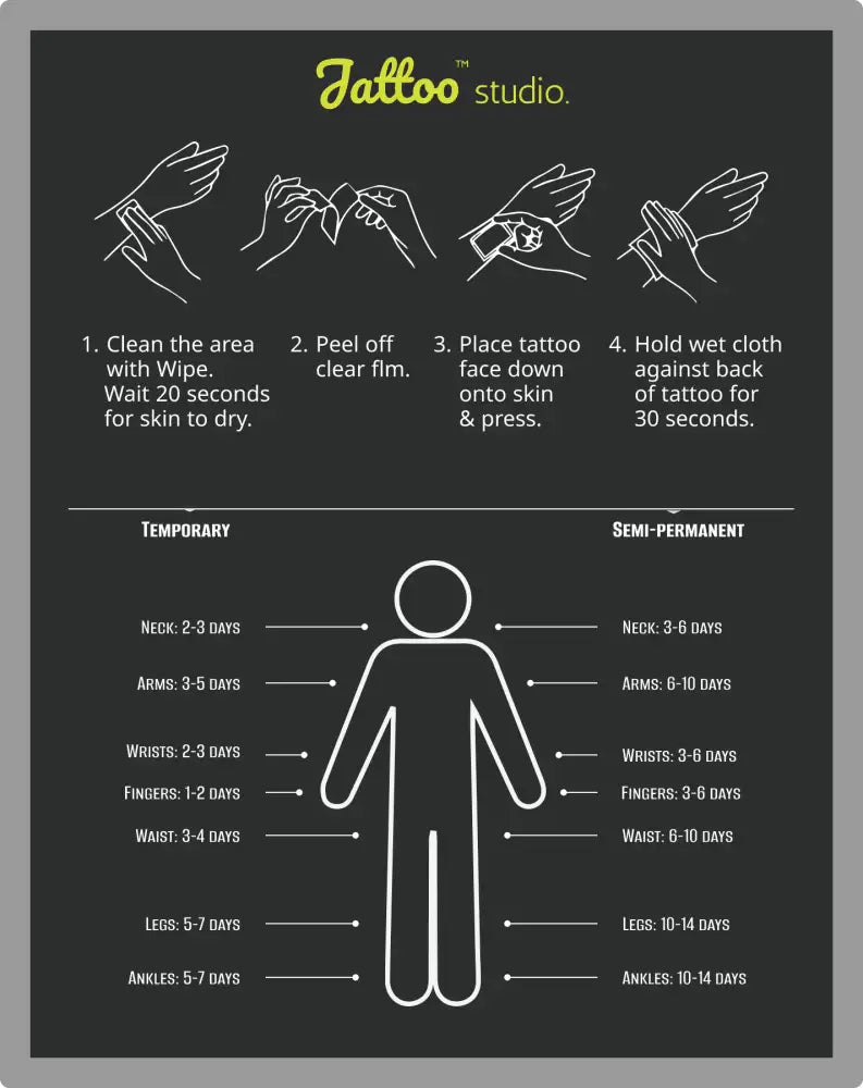 Guide to applying advanced hand-drawn design tattoo stickers and their durations on various body parts