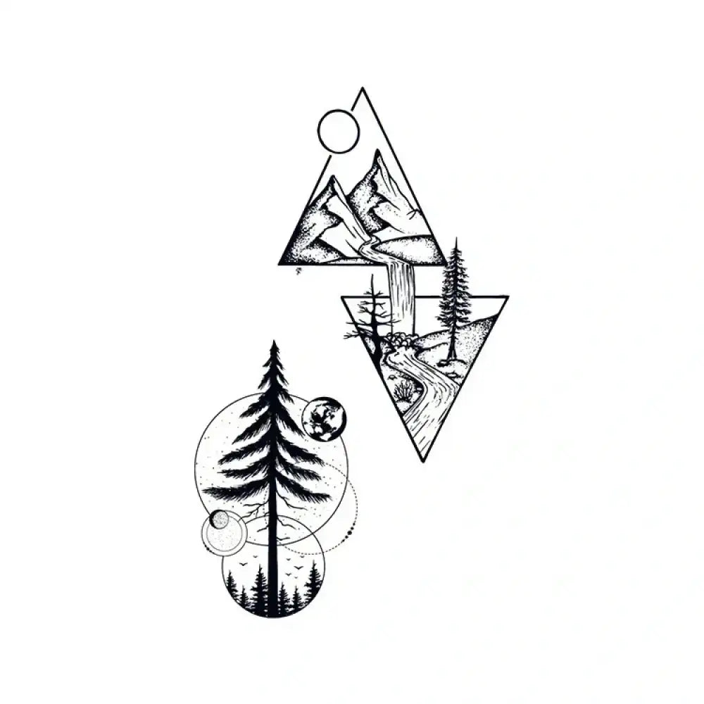 Two black and white nature world small tattoo sticker designs