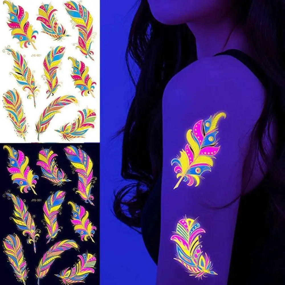 Nightbloom Feathers UV Kissed glow-in-the-dark temporary feather tattoos