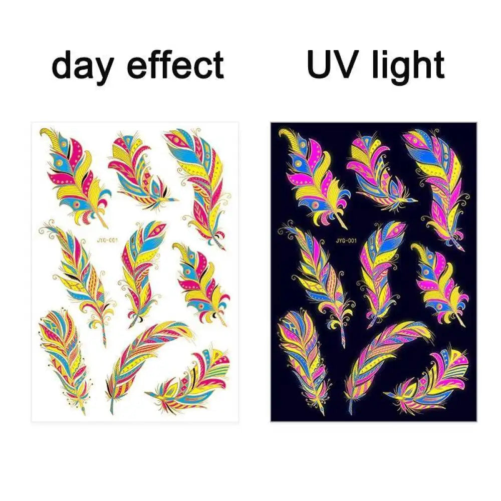 Nightbloom Feathers UV Kissed colorful glow-in-dark tattoo stickers