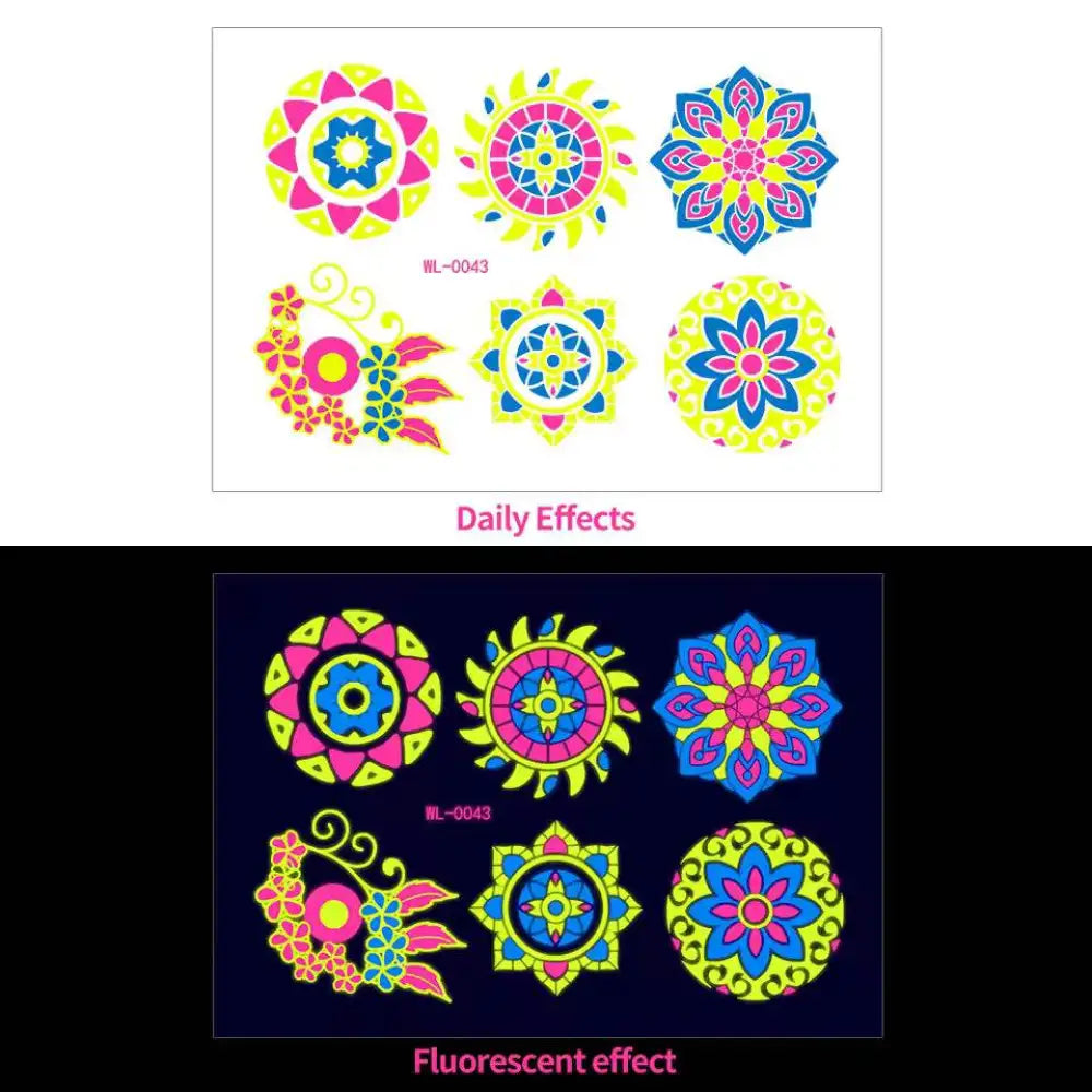 Night’s Bloom Adornments: Bright patterned temporary tattoos with fluorescent effect