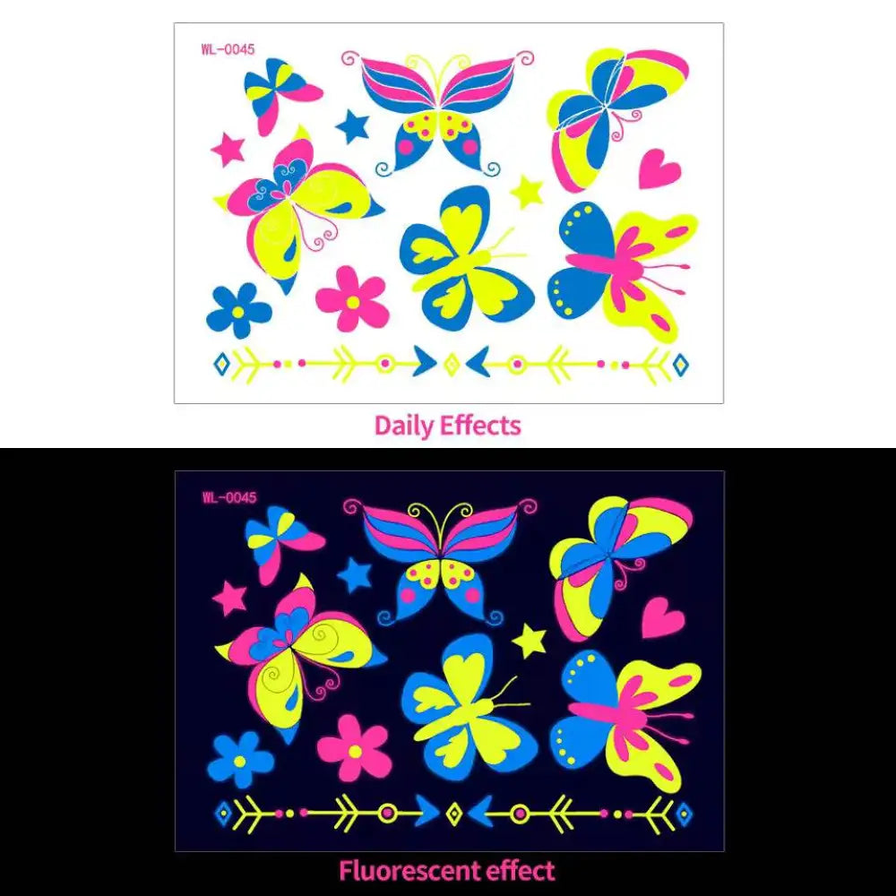 Night’s Bloom Adornments: fluorescent butterfly temporary tattoos