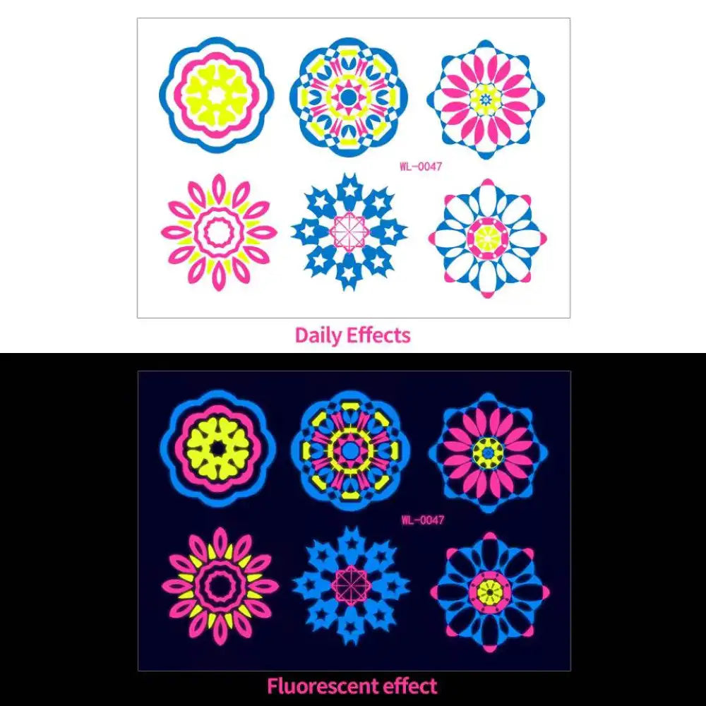 Night’s Bloom Adornments: six colorful mandala temporary tattoo stickers