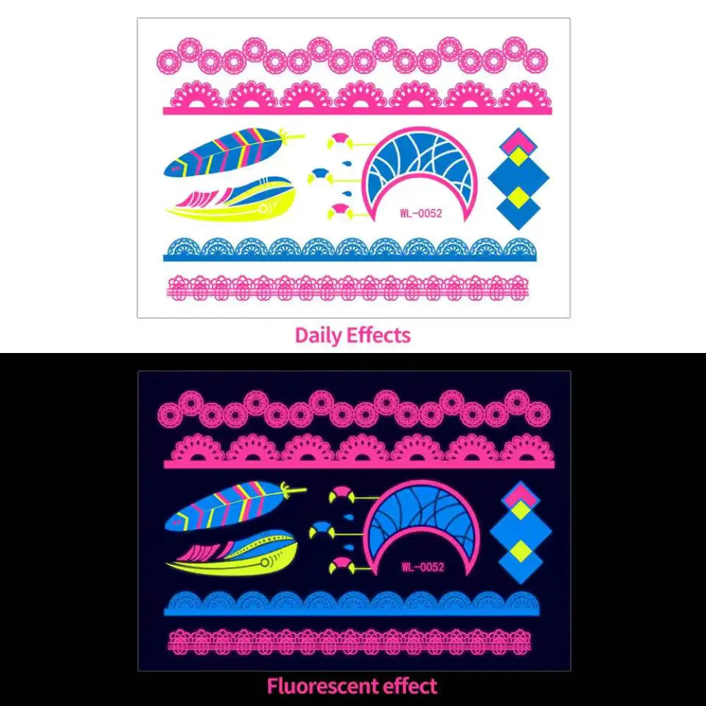 Night’s Bloom Adornments: temporary tattoos with fluorescent effects