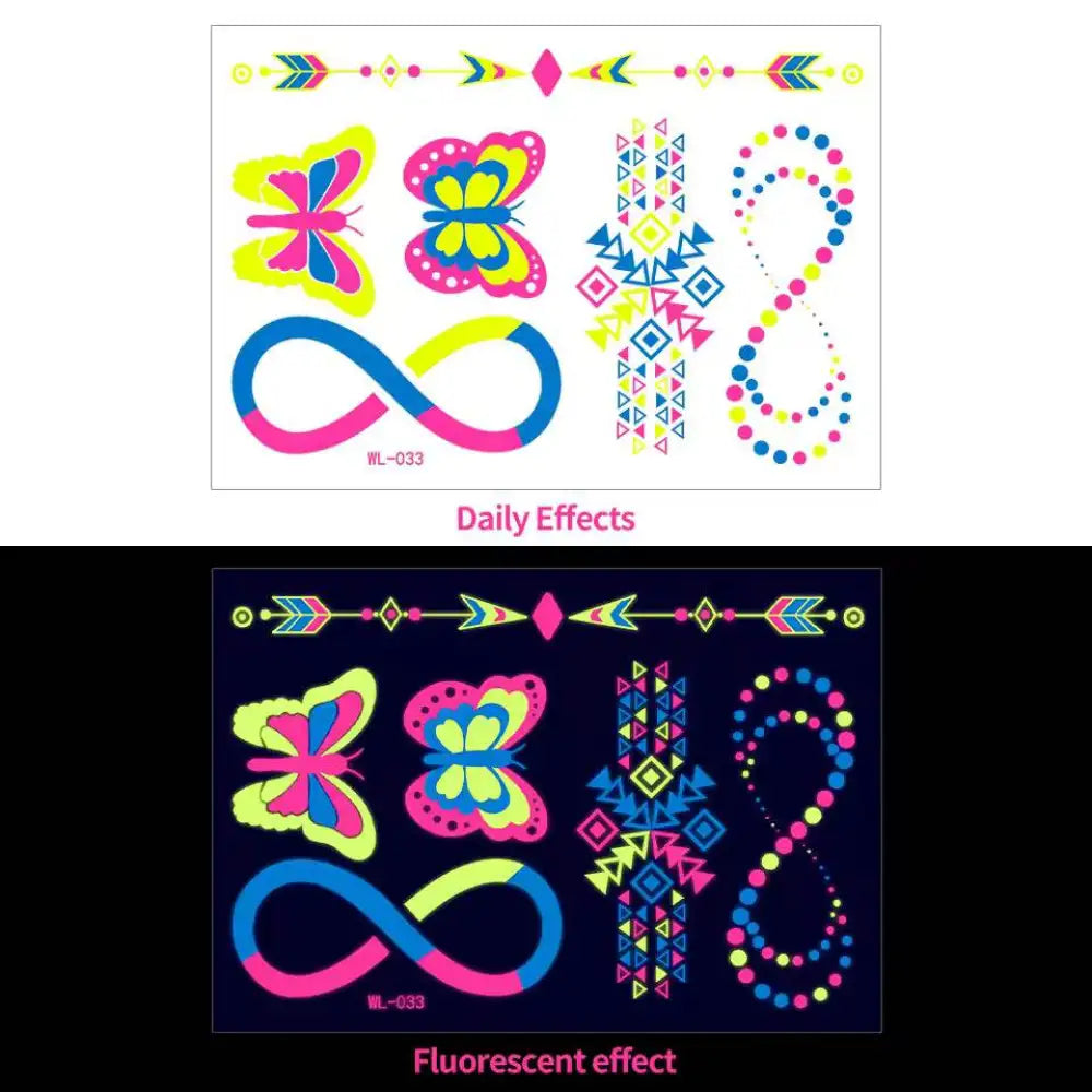 Colorful glow-in-the-dark temporary tattoos from Night’s Bloom Adornments