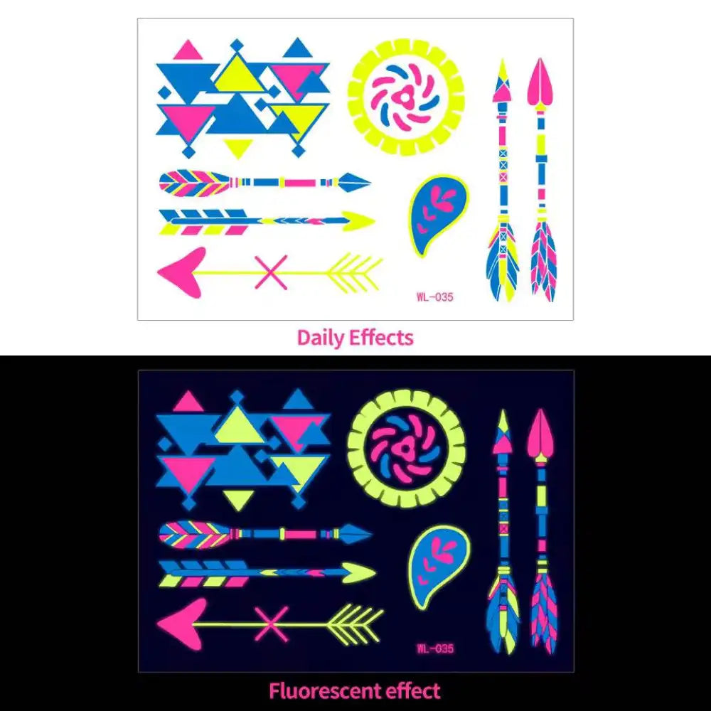 Night’s Bloom Adornments: Tribal temporary tattoos with glow effects
