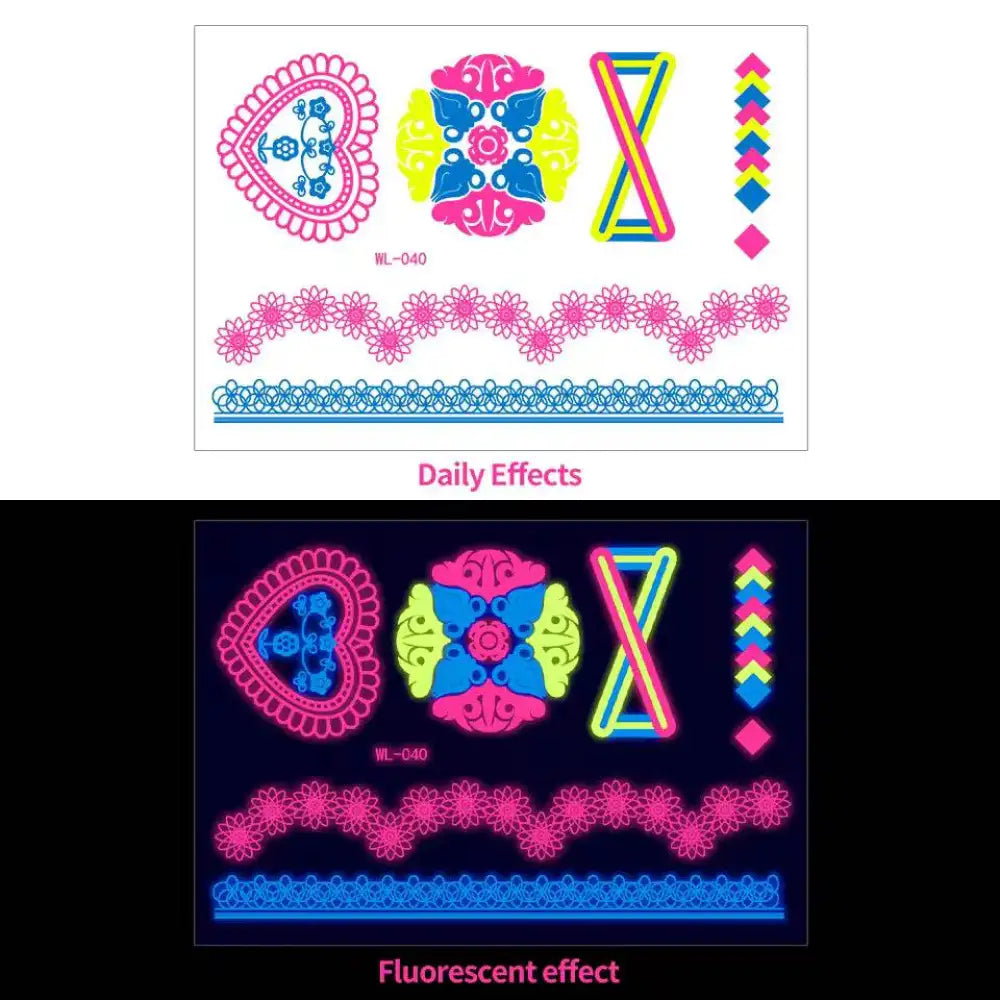 Night’s Bloom Adornments: temporary tattoos with fluorescent effects
