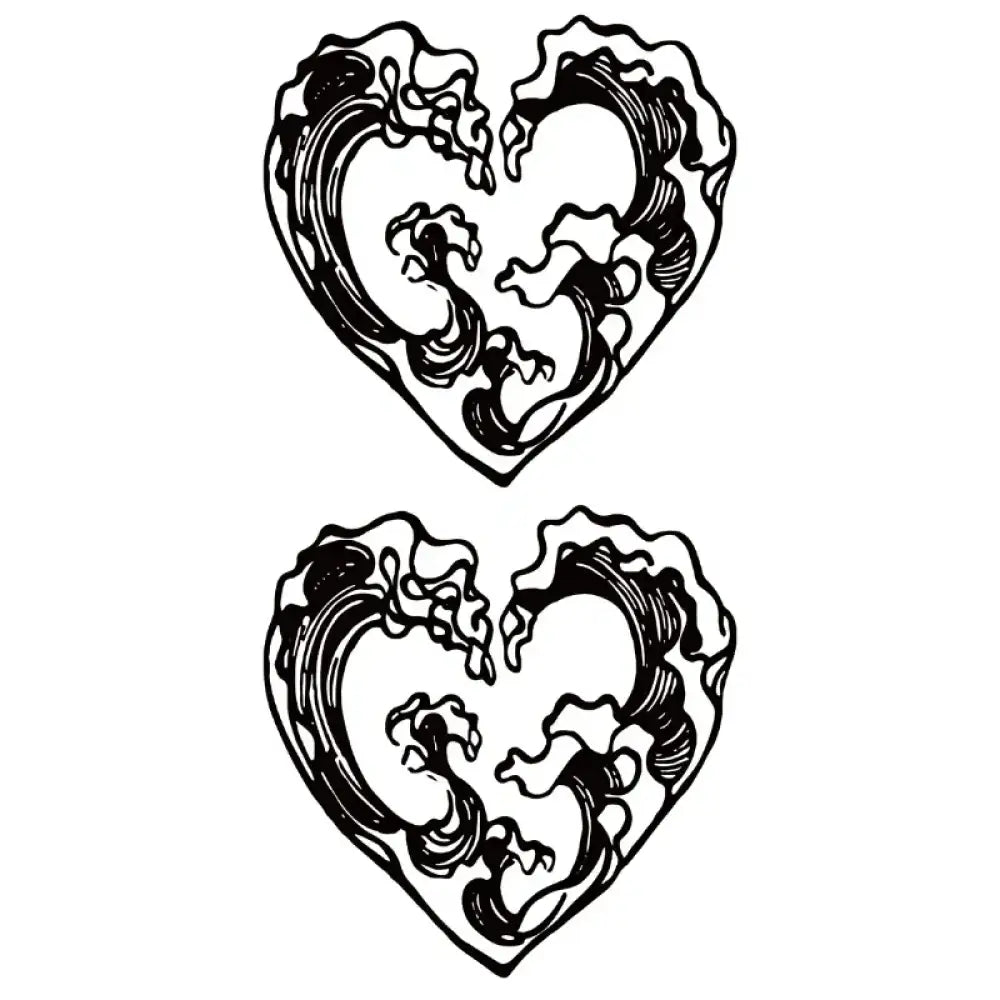 Ocean Wave Heart Duo: Two Identical Black and White Heart-Shaped Wave Designs
