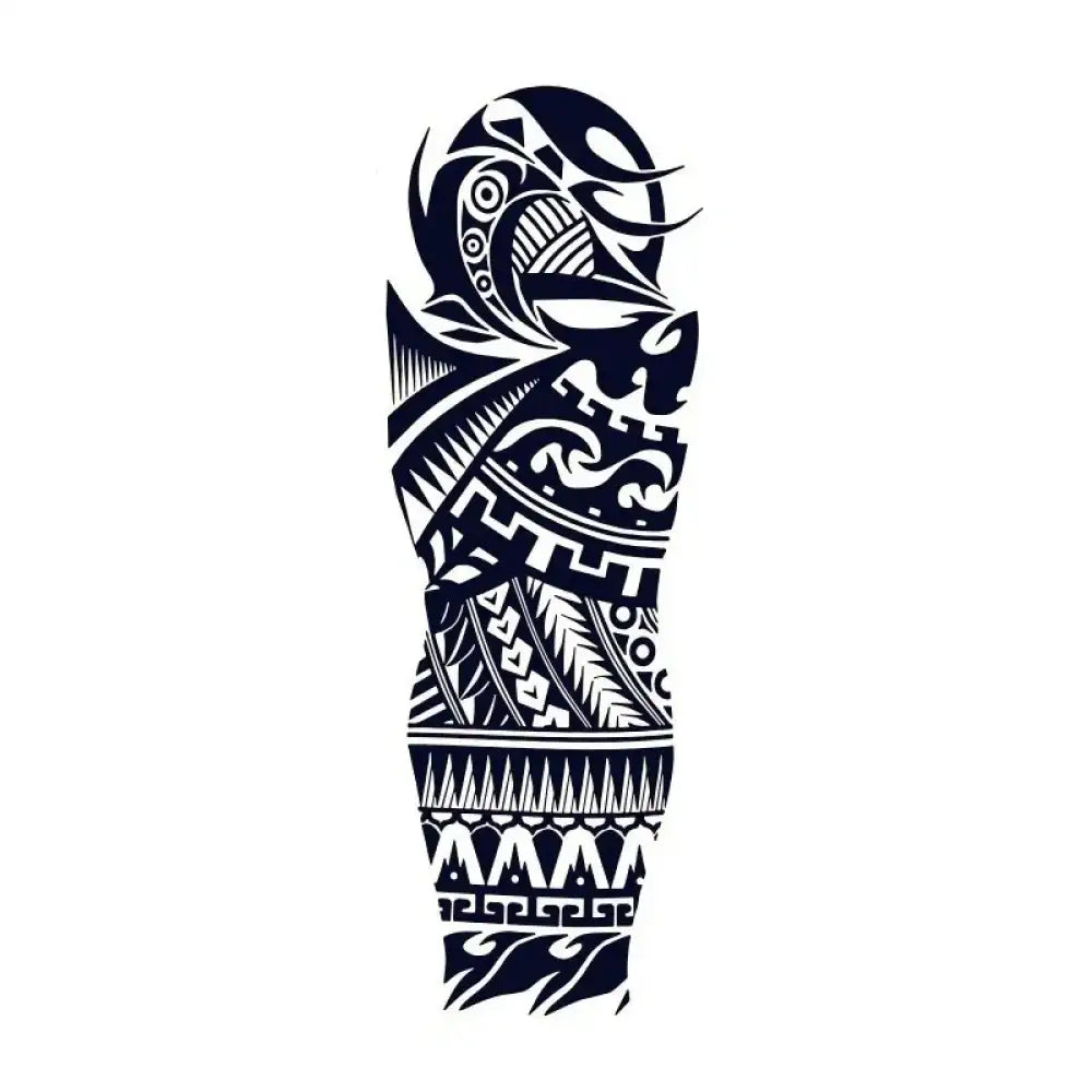 Polynesian tribal waves tattoo sticker sleeve design in black and white