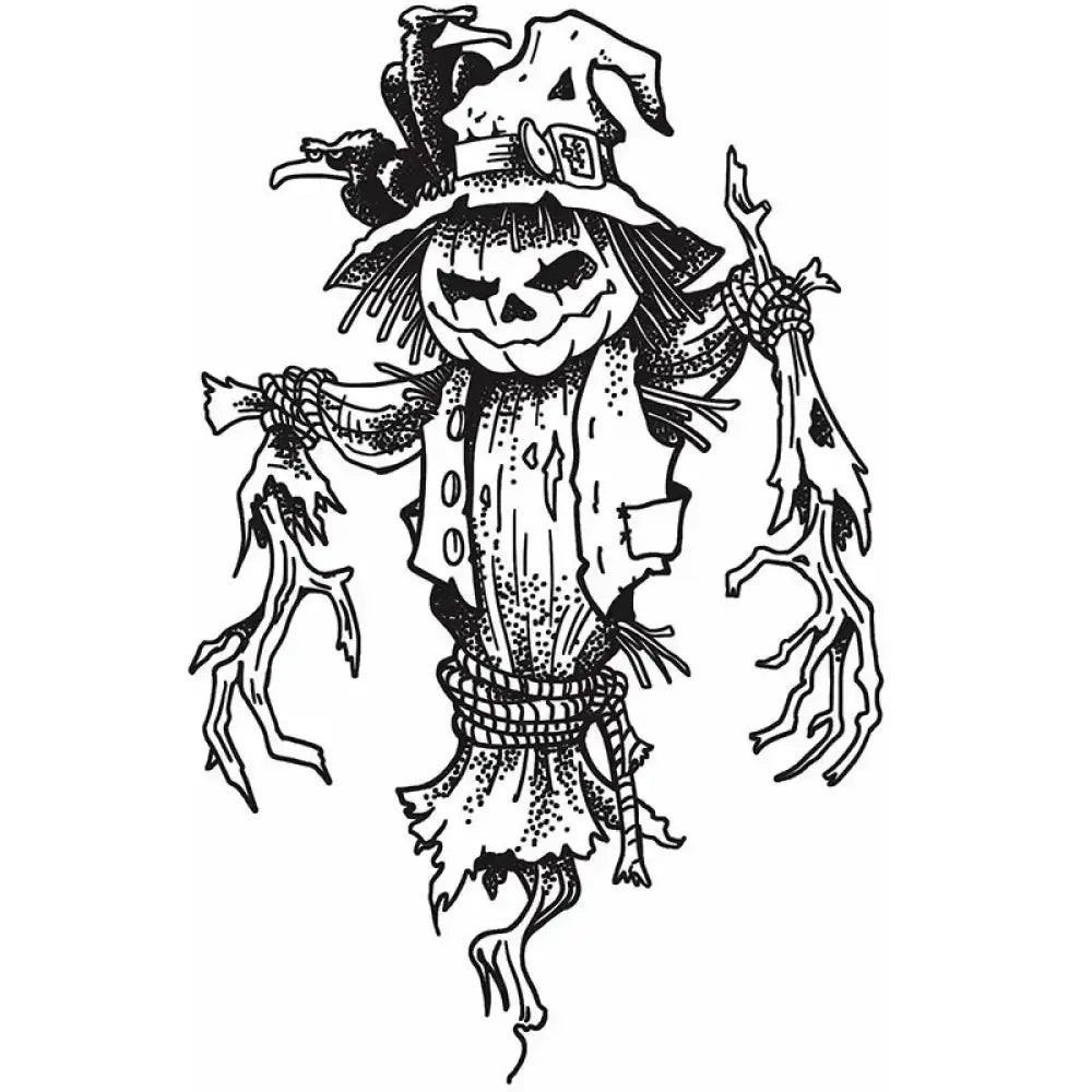 Scary pumpkin scarecrow cartoon with crows, small tattoo sticker design