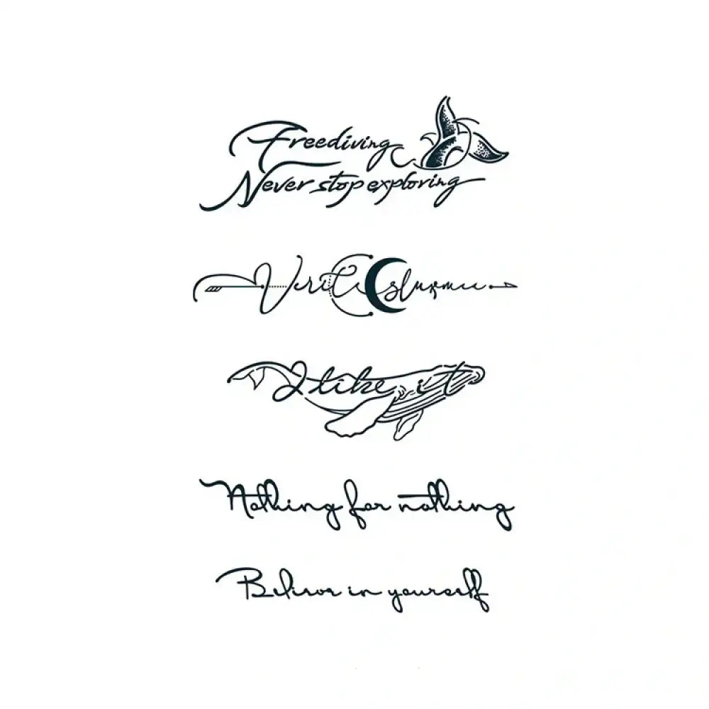 Sheet of small tattoo stickers in Quotes Bundle G with inspirational quotes and marine life designs