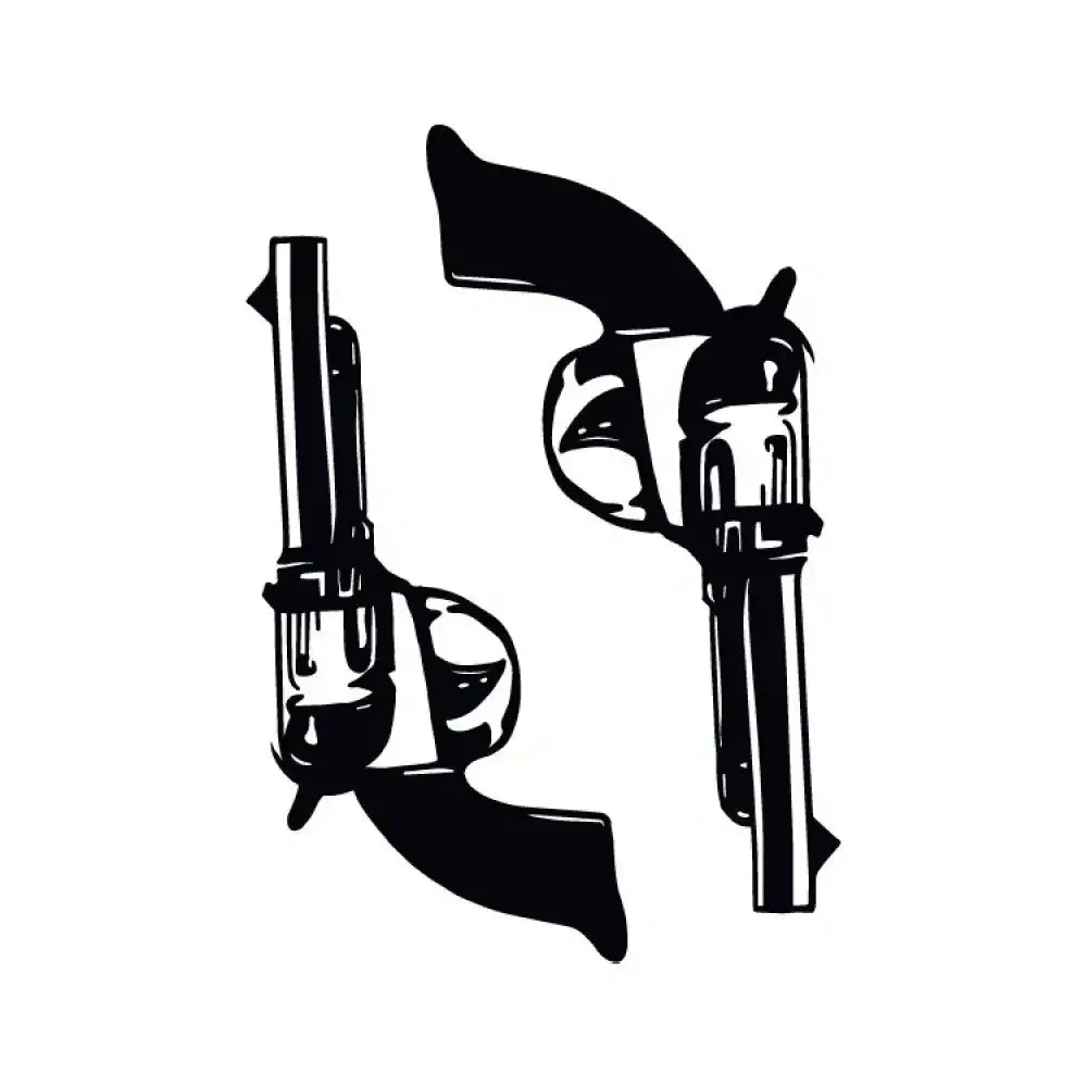 Western revolver tattoo sticker design with two black and white guns