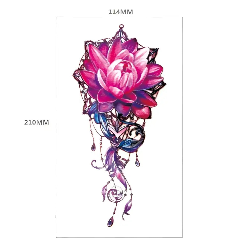 Colorful lotus flower and dreamcatcher temporary tattoo on Romantic Rose Temporary Tattoo sheet