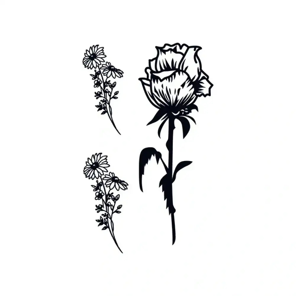 Black and white rose and daisy small tattoo designs