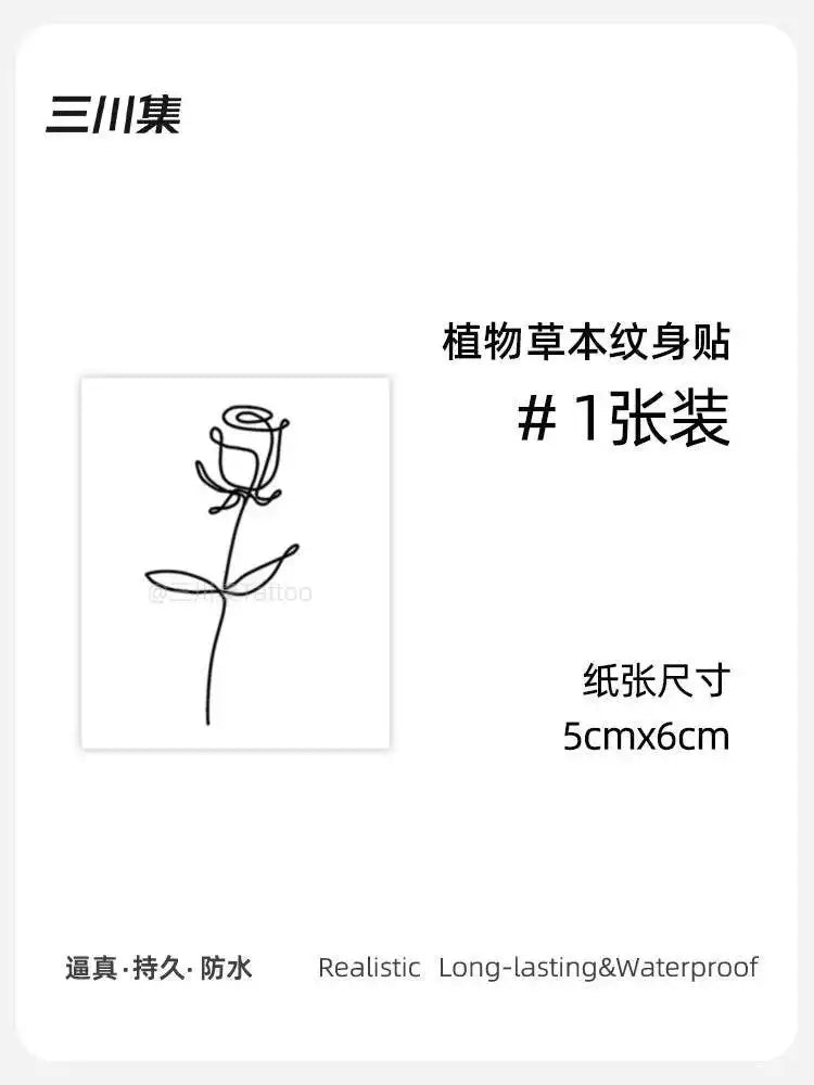 Rose temporary tattoo sticker with minimalist line art design