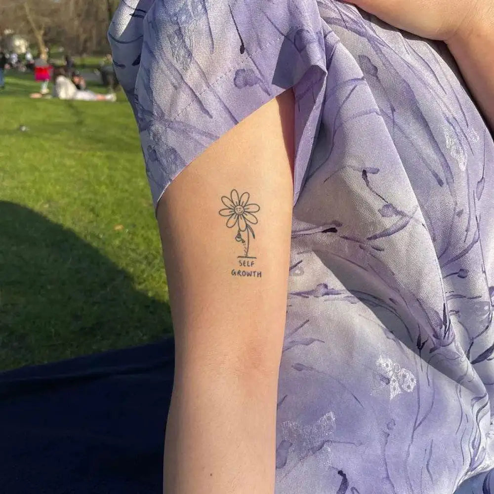Self Growth Daisy Tattoo Sticker with advanced hand-drawn design and real reviews