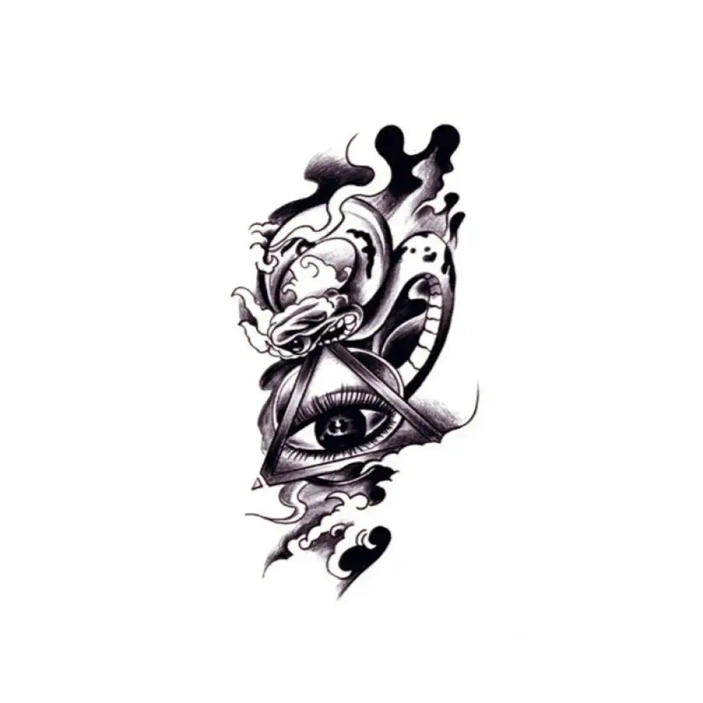 Black and white Snake & All-Seeing Eye tattoo sticker with pyramid eye and snake