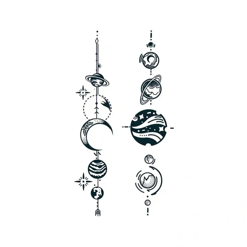 Two black celestial star chains small tattoo sticker designs