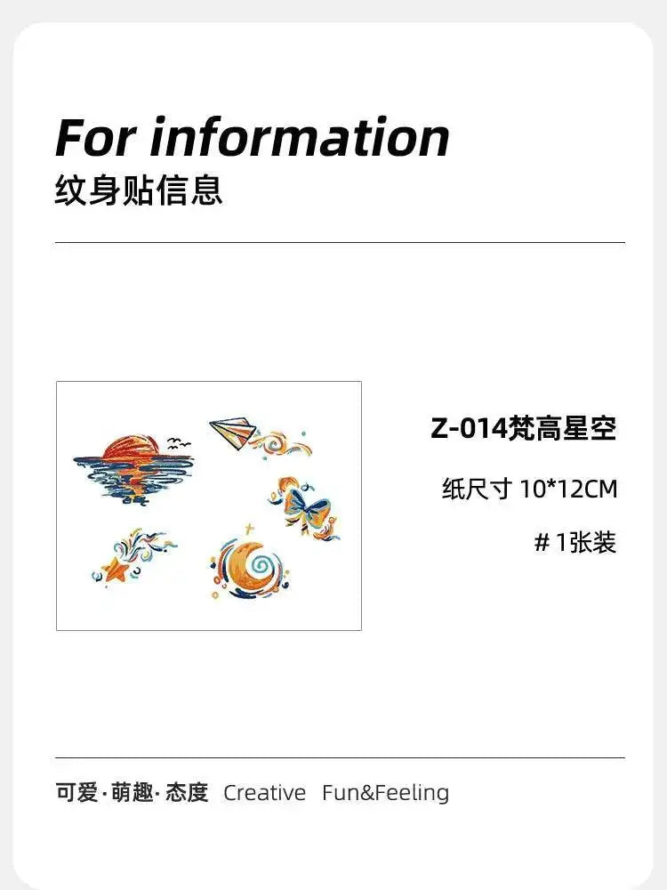 Temporary tattoo sticker featuring sunset, paper airplane, crescent moon, and stars, Sun kissed Whims 5x5cm with real reviews