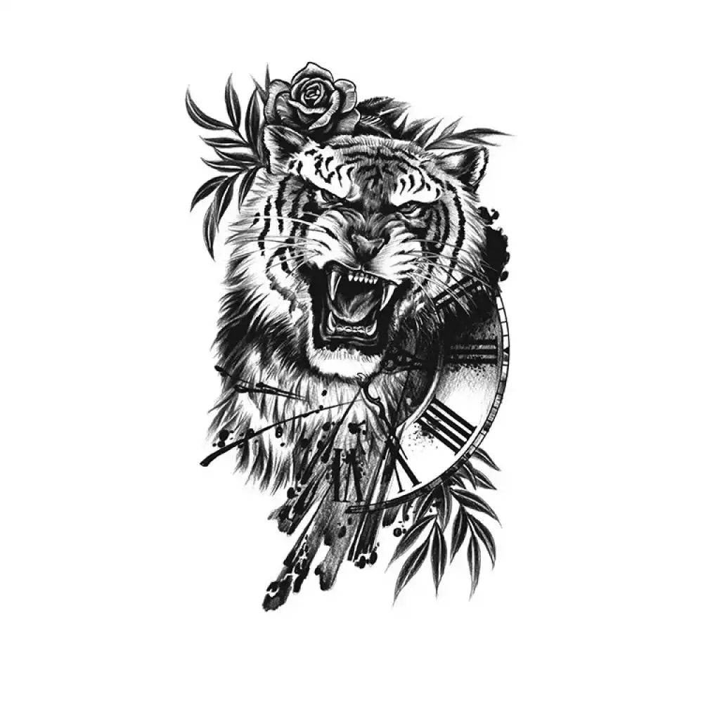 Beast Unbound black and white roaring tiger small tattoo sticker design