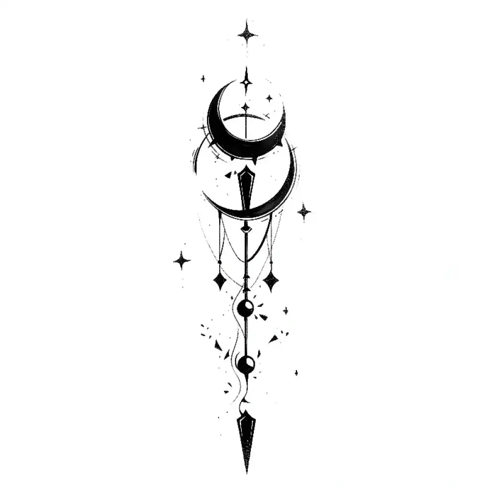 Stylized black and white Crescent Axis Twin Moons tattoo sticker design