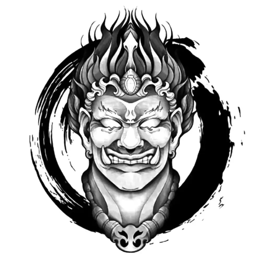 Fudo Myo-o Acala fierce black and white demon mask tattoo sticker