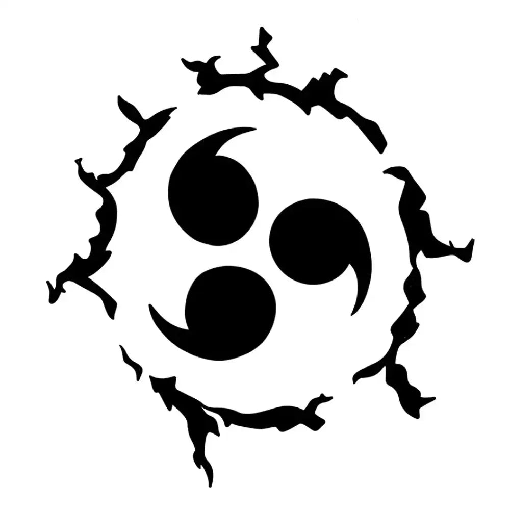 Sharingan Naruto black swirl symbol jagged outline tattoo sticker design