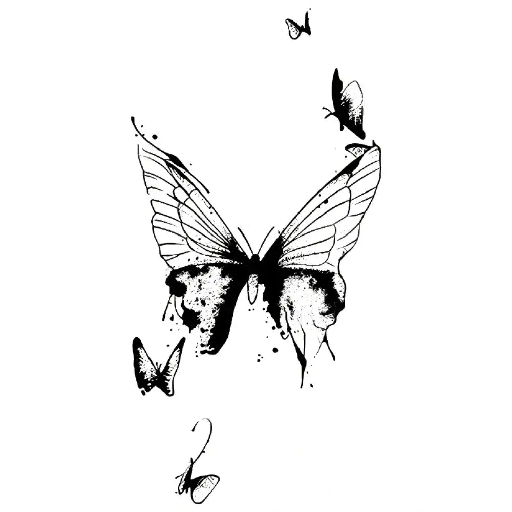 Black and white ink-splatter butterfly tattoo design sticker