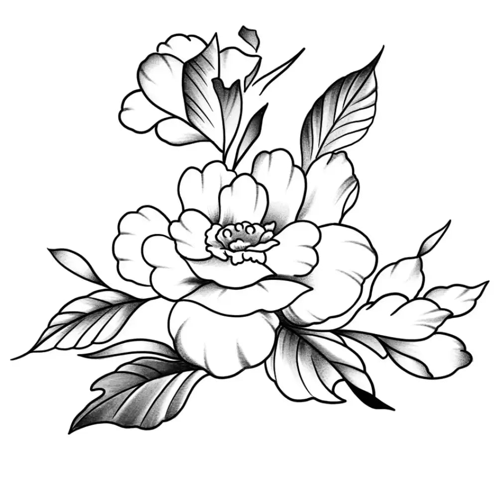 Black and white Floral A outline of shaded floral cluster tattoo design