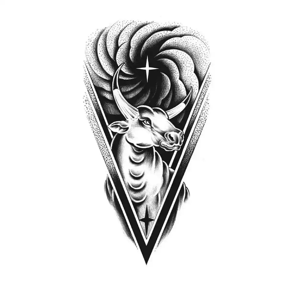 Zodiac Ox black and white stippled bull head tattoo design sticker