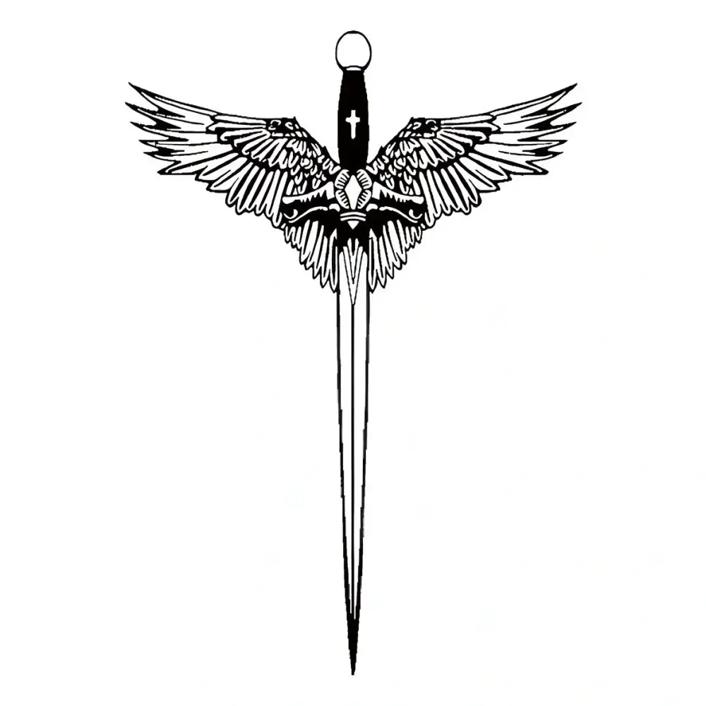 Angel’s Wings black and white winged sword tattoo design sticker