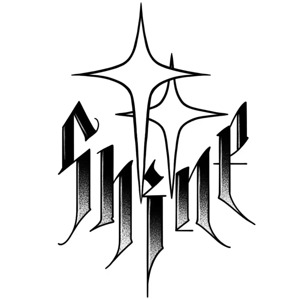 Shine blackletter text with starbursts tattoo sticker design