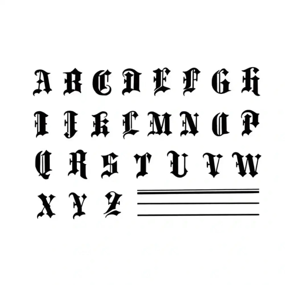 Complete blackletter alphabet set for tattoo sticker, small tattoo, and tattoo designs