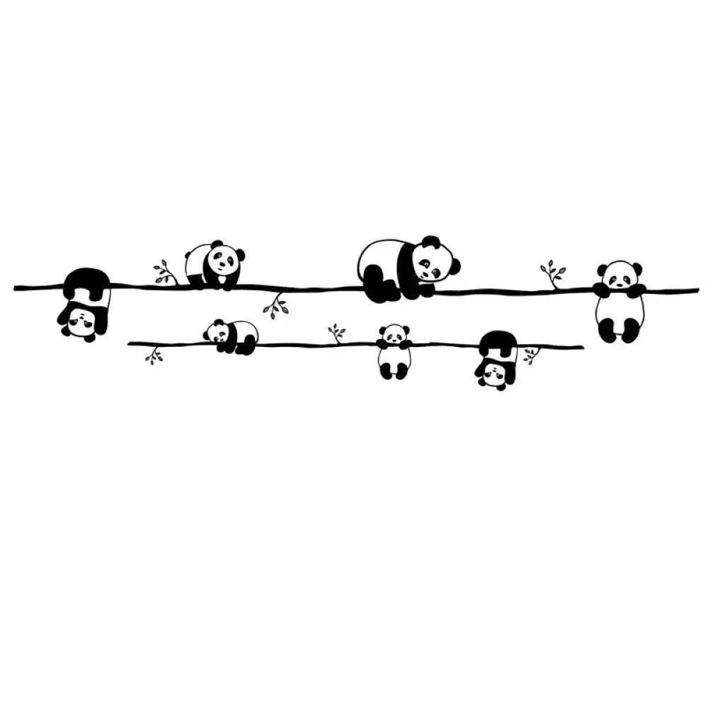 Playful black and white pandas climbing branches tattoo sticker design
