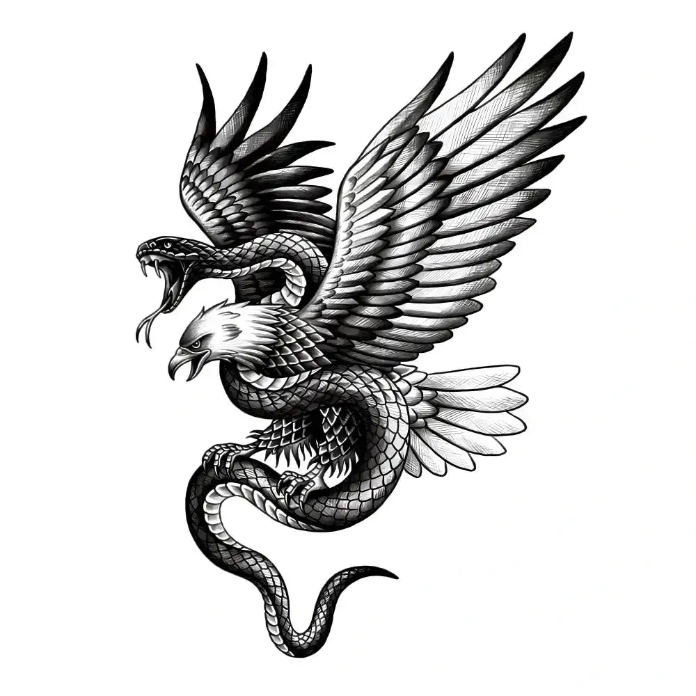 Stylized eagle with snake body tattoo sticker design