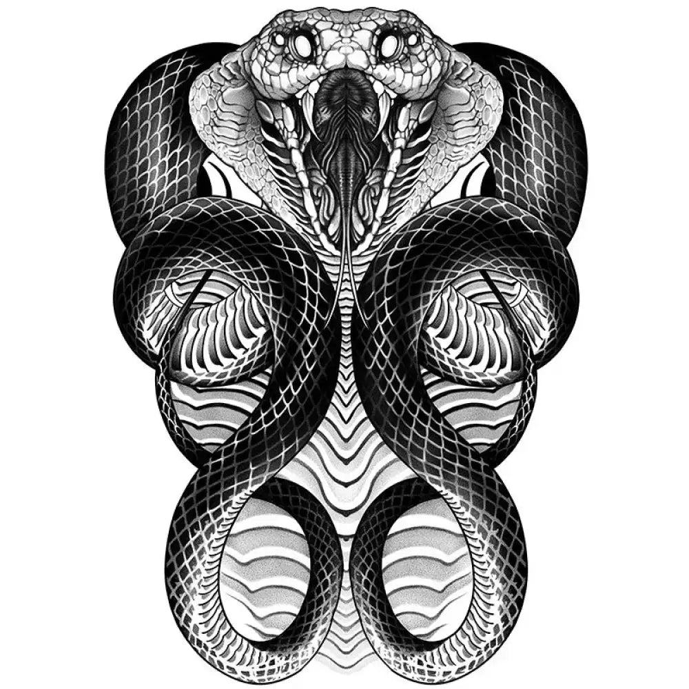 Symmetrical Cobra’s Fangs tattoo design sticker with interwoven scales