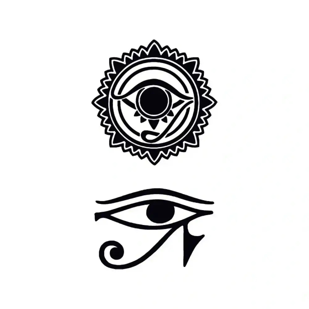 Eye of Ra tattoo sticker featuring stylized Eye of Horus symbols and sun emblem
