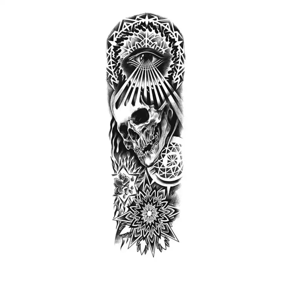 Black and white all-seeing eye skull tattoo sticker full sleeve design