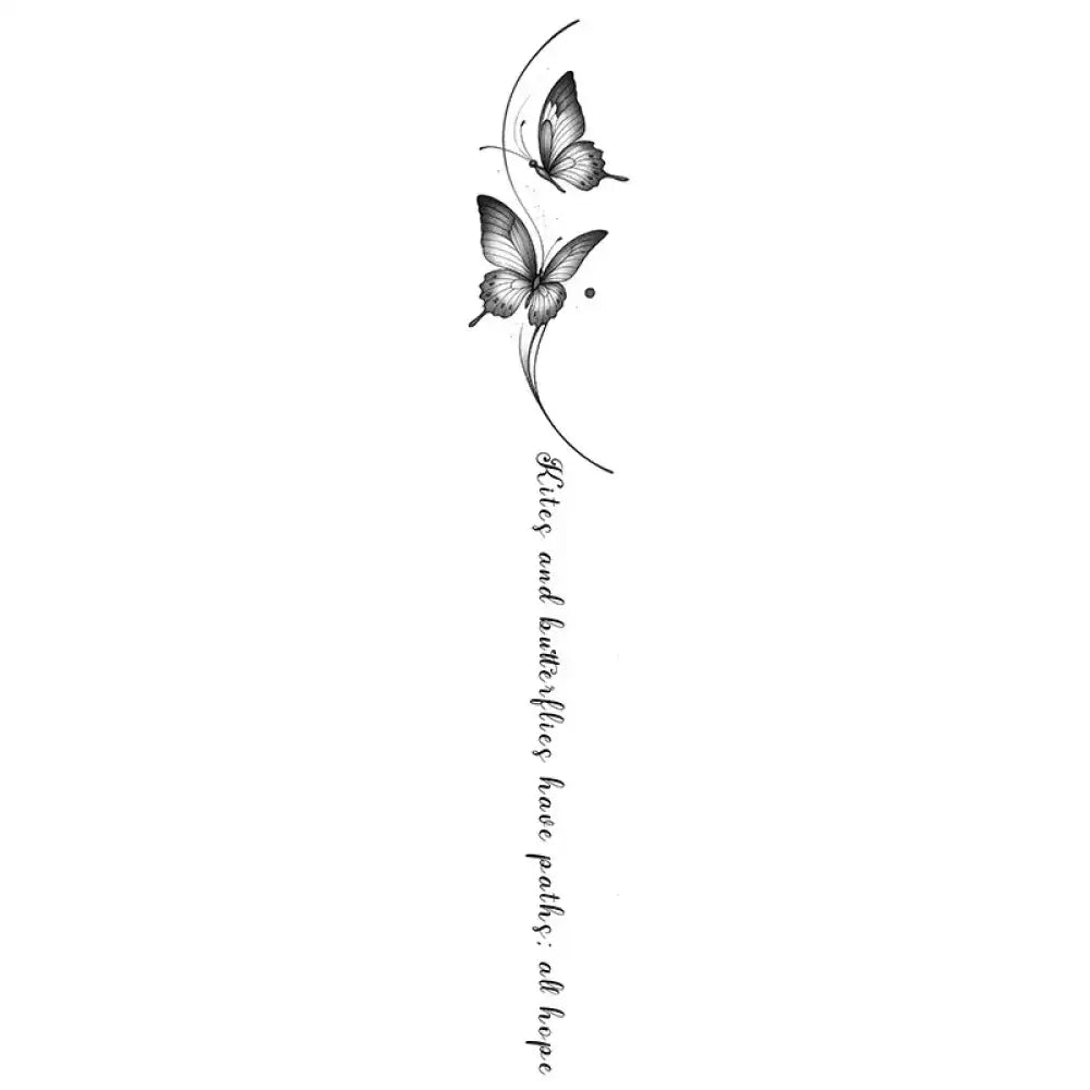 Delicate butterflies small tattoo sticker design with flowing script