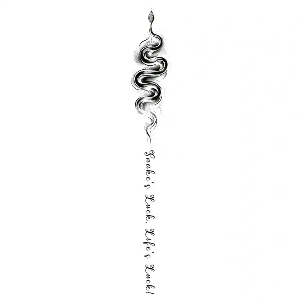 Stylish black and white snake small tattoo design with script, Snakes Luck